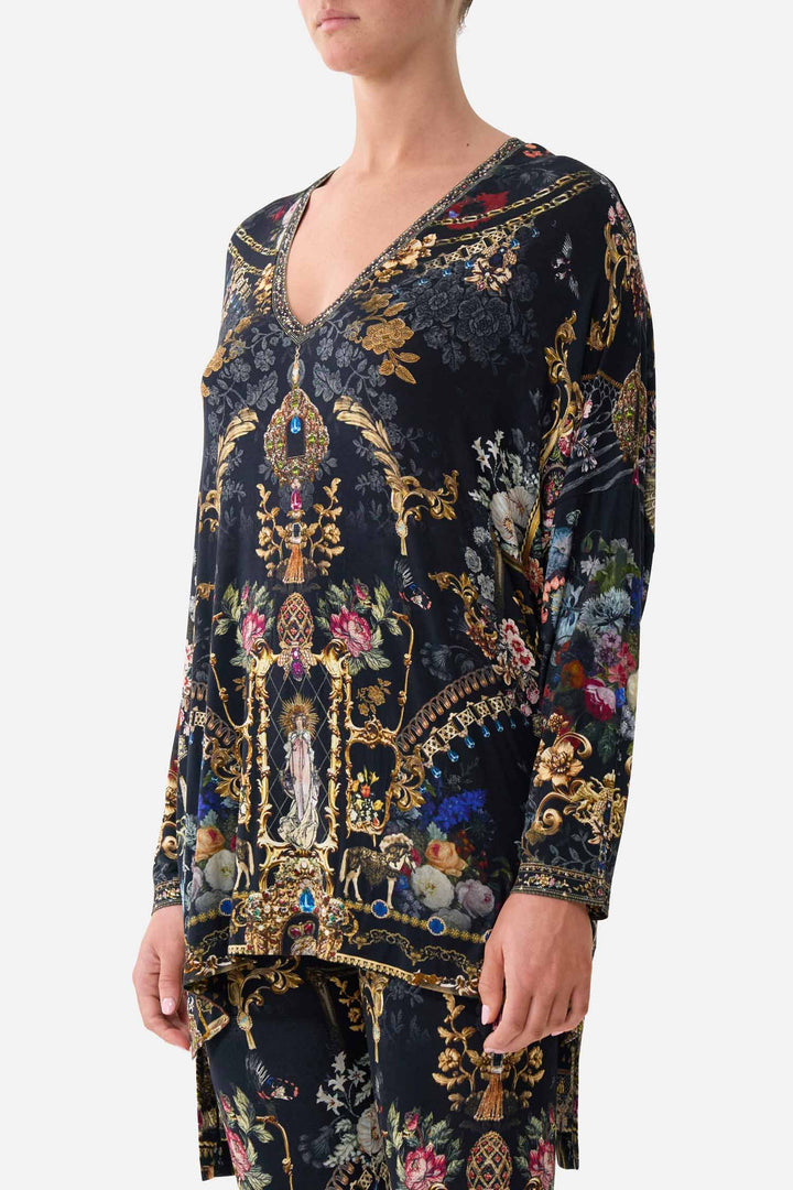 Side Split Jersey Tee in Night Garden