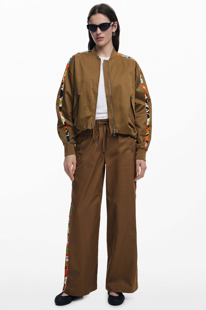 Side Stripe Wide-Leg Trousers in Camel