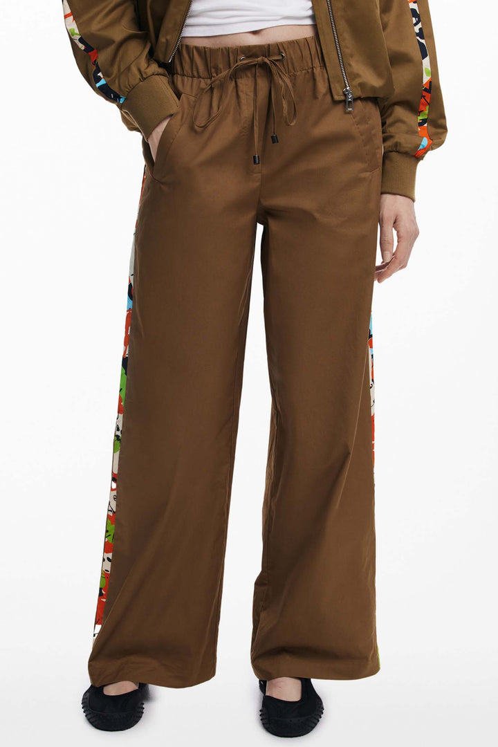 Side Stripe Wide-Leg Trousers in Camel