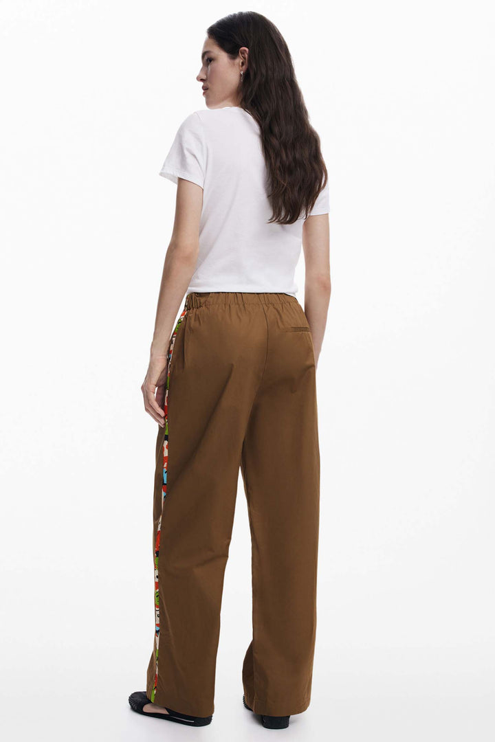 Side Stripe Wide-Leg Trousers in Camel