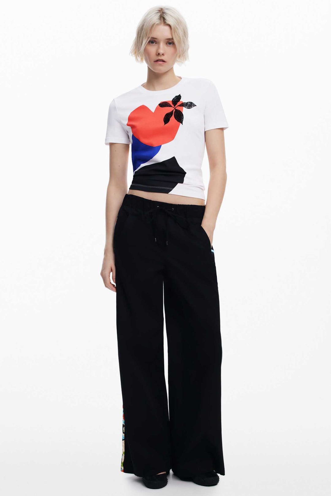 Side Stripe Wide-Leg Trousers in Black