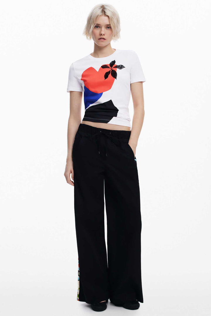 Side Stripe Wide-Leg Trousers in Black