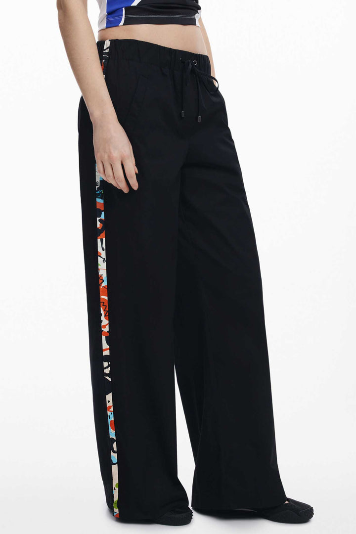 Side Stripe Wide-Leg Trousers in Black