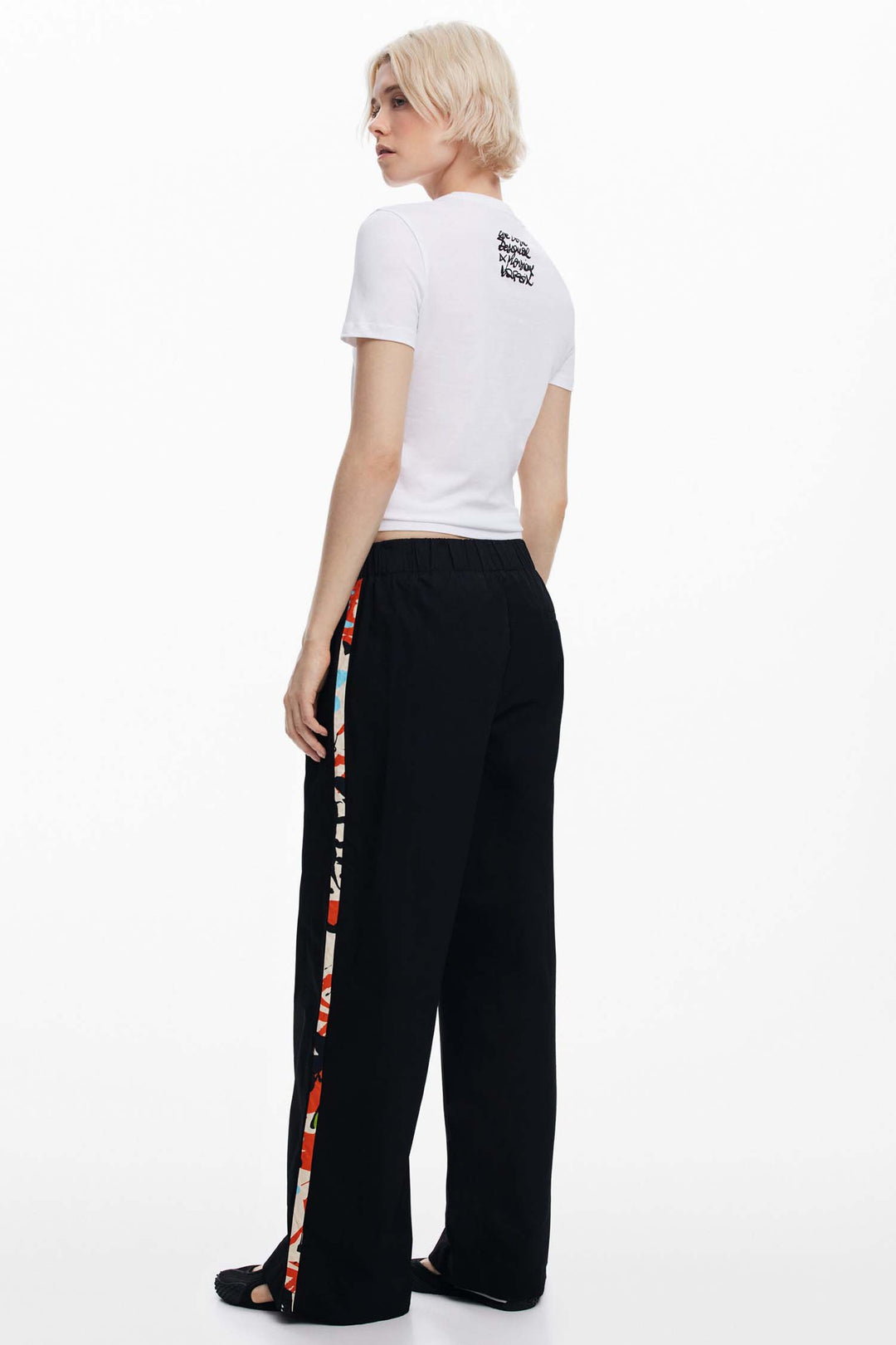Side Stripe Wide-Leg Trousers in Black