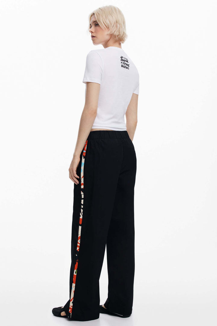 Side Stripe Wide-Leg Trousers in Black