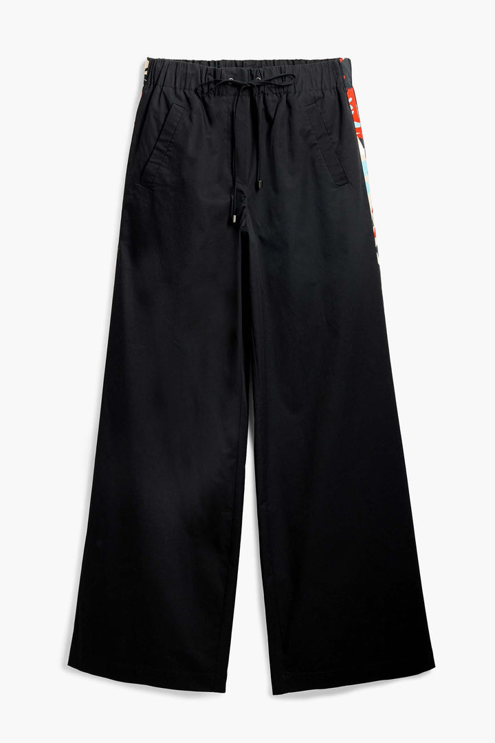 Side Stripe Wide-Leg Trousers in Black