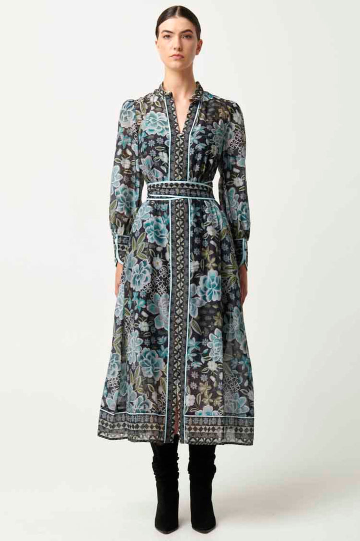 Sienna Contrast Trim Midi Dress in Dahlia Fields