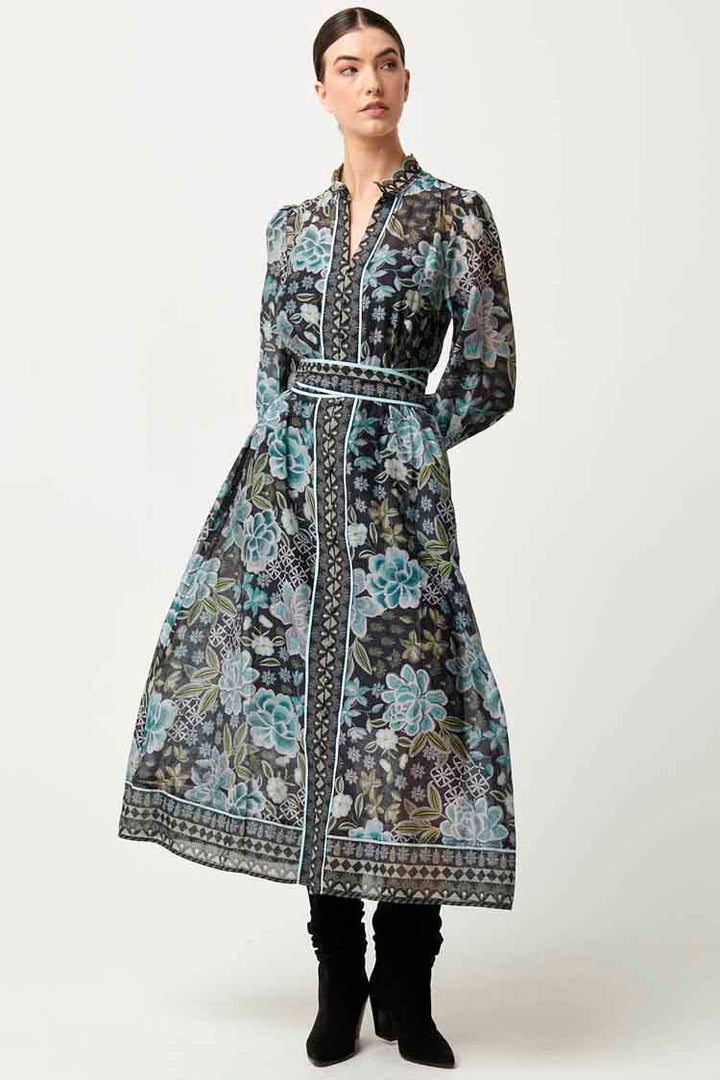 Sienna Contrast Trim Midi Dress in Dahlia Fields