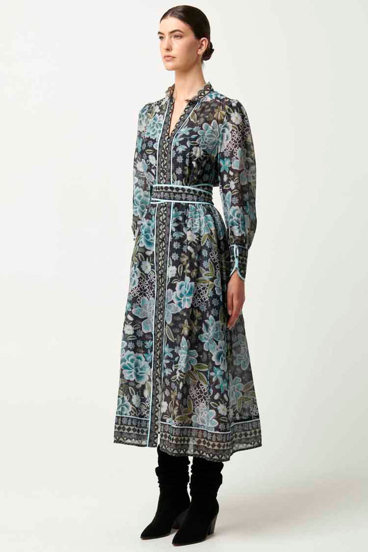 Sienna Contrast Trim Midi Dress in Dahlia Fields