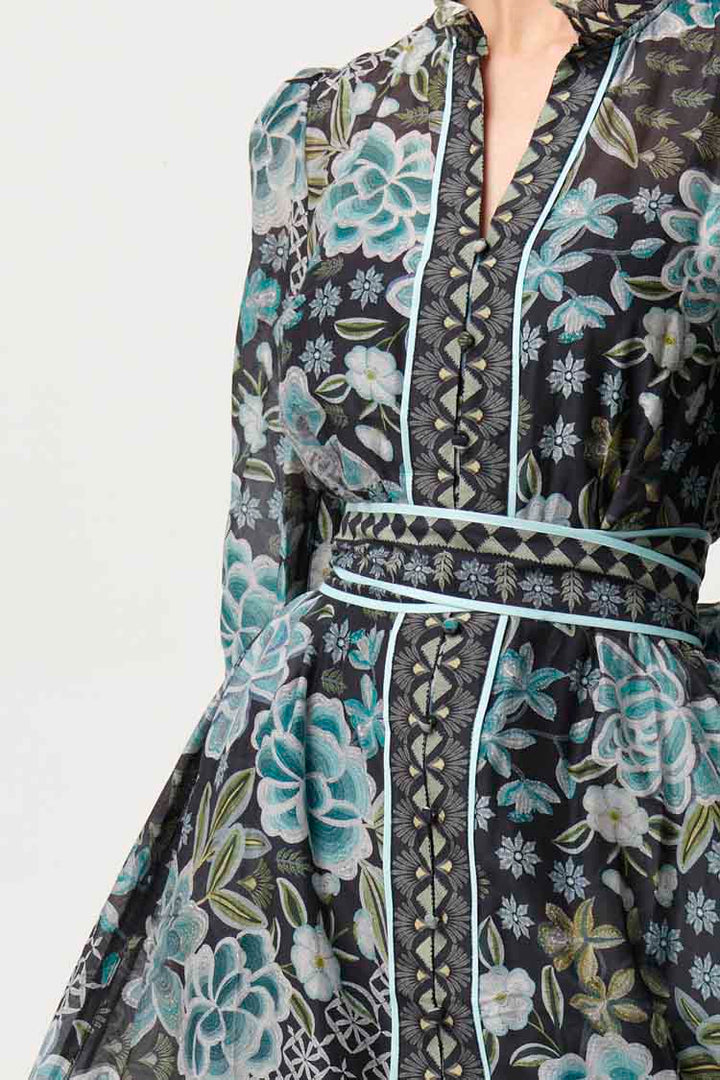 Sienna Contrast Trim Midi Dress in Dahlia Fields