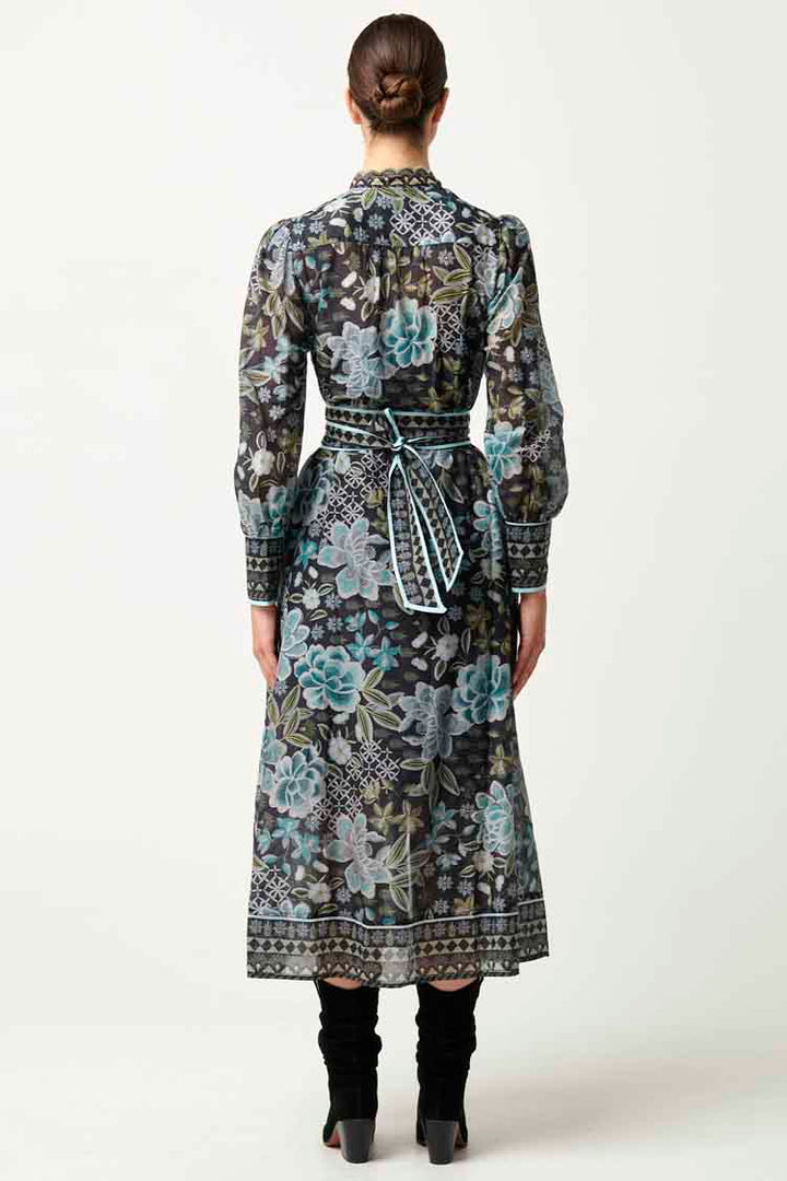 Sienna Contrast Trim Midi Dress in Dahlia Fields