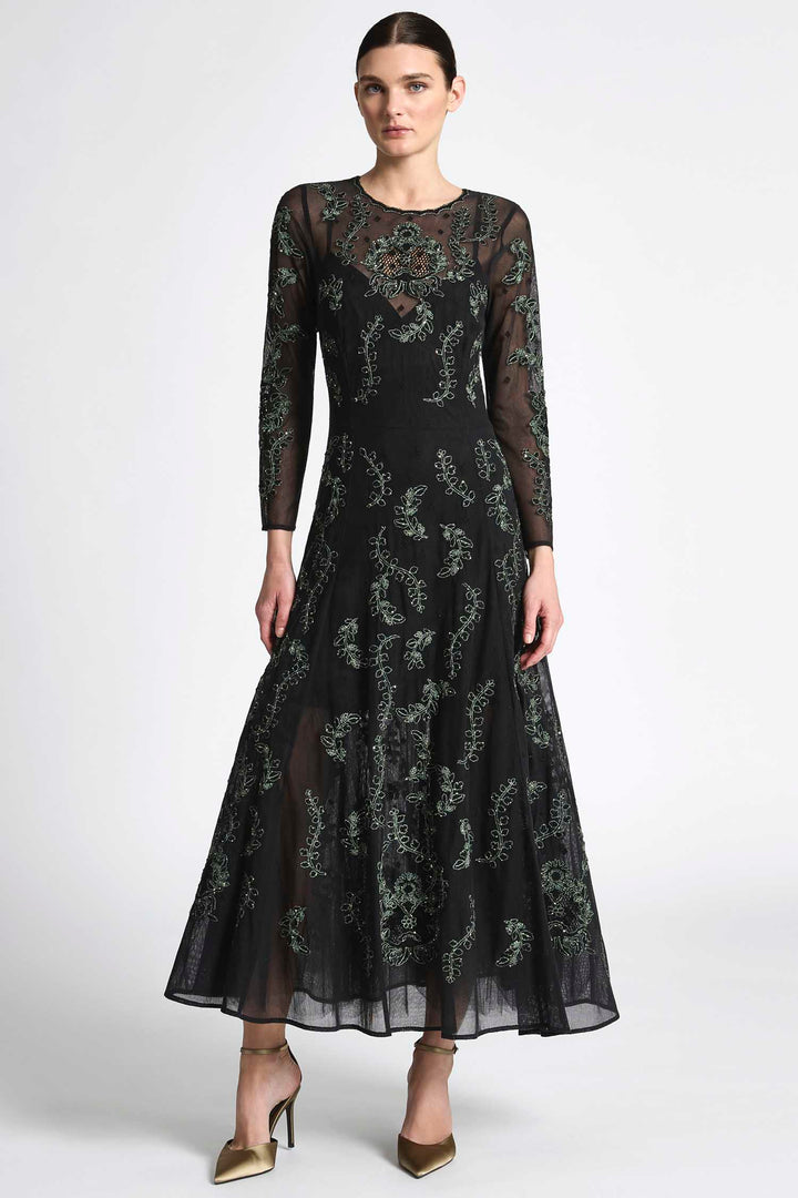 Simone A-Line Dress in Emerald Black