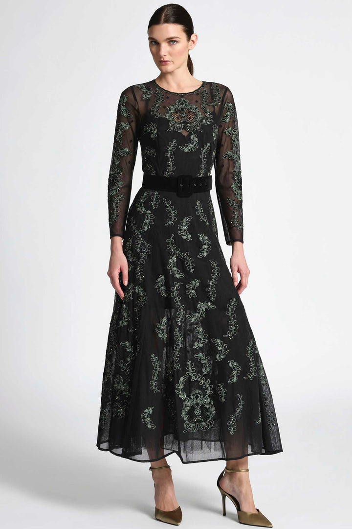 Simone A-Line Dress in Emerald Black