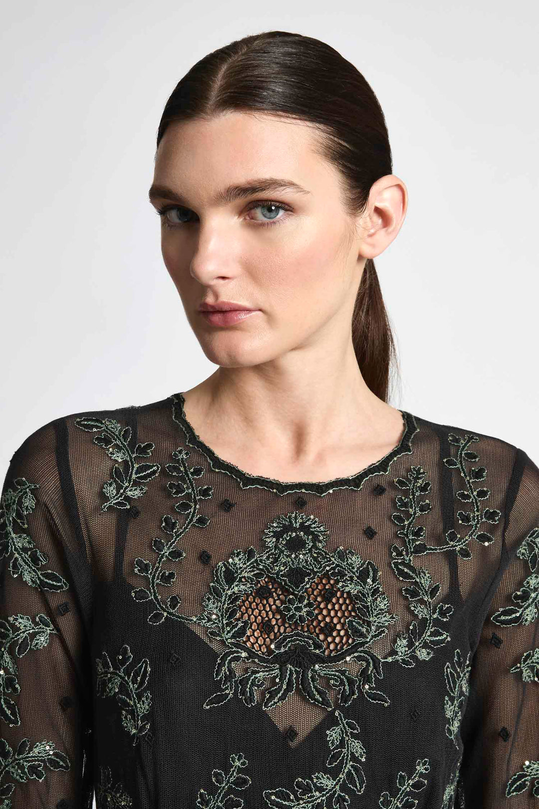 Simone A-Line Dress in Emerald Black