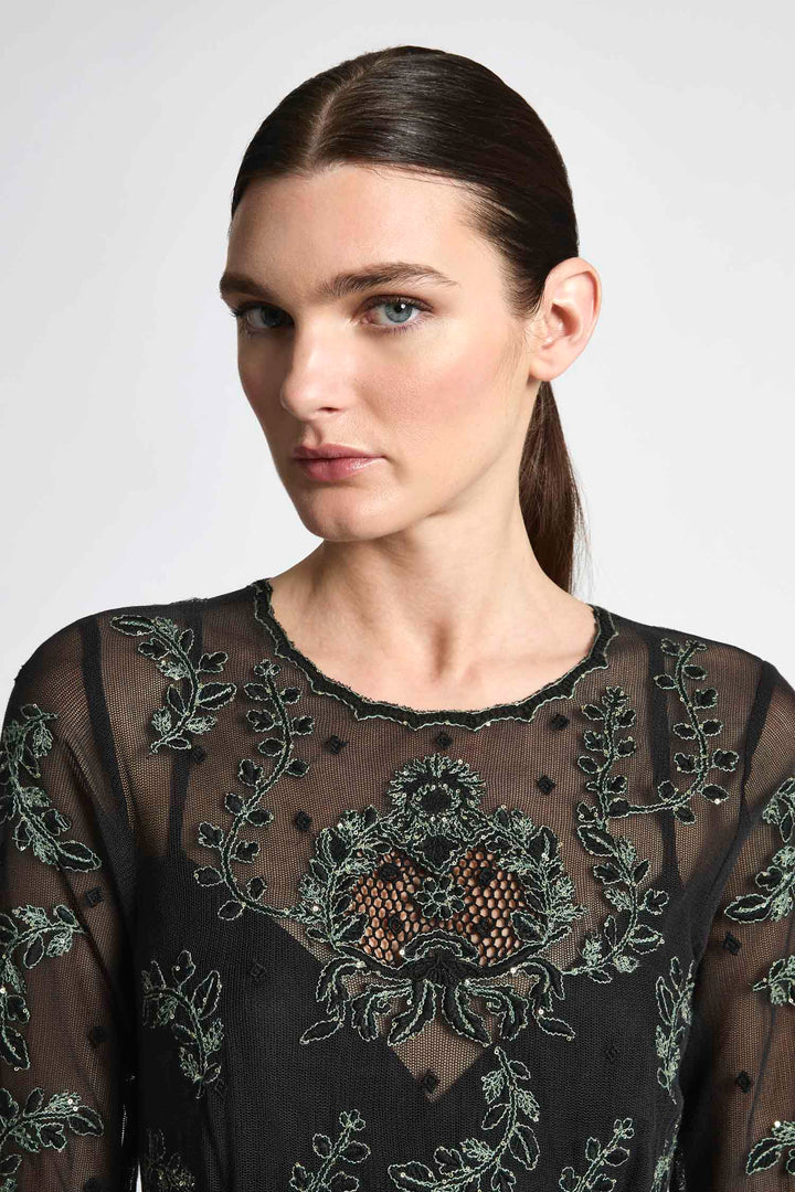 Simone A-Line Dress in Emerald Black