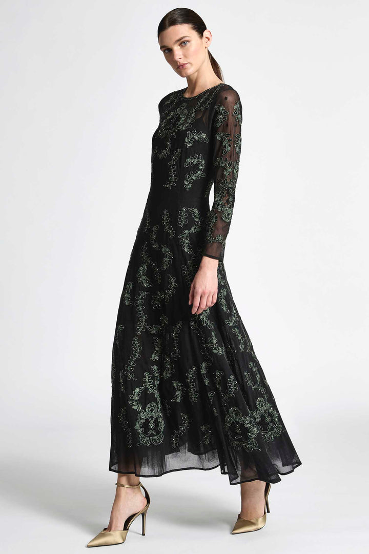 Simone A-Line Dress in Emerald Black
