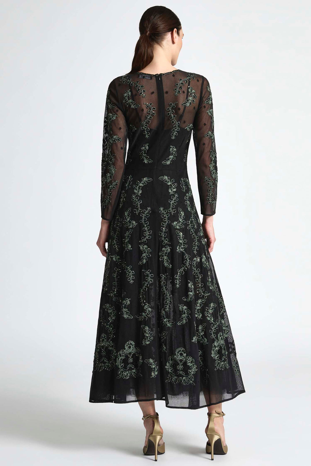 Simone A-Line Dress in Emerald Black