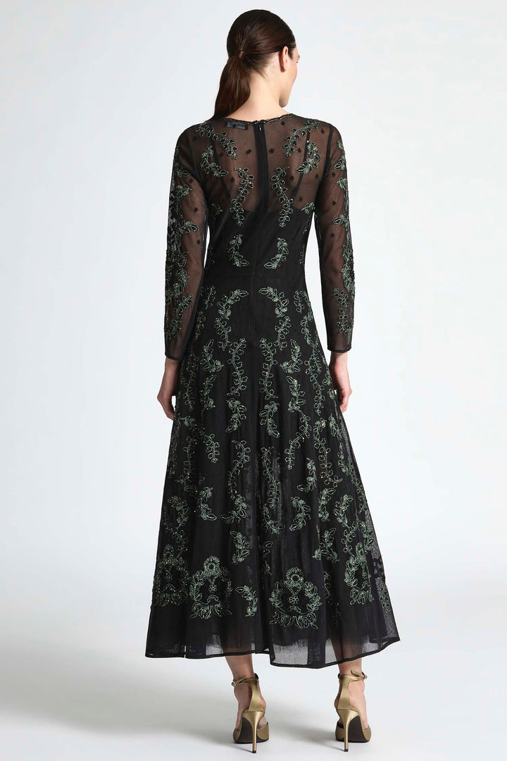 Simone A-Line Dress in Emerald Black