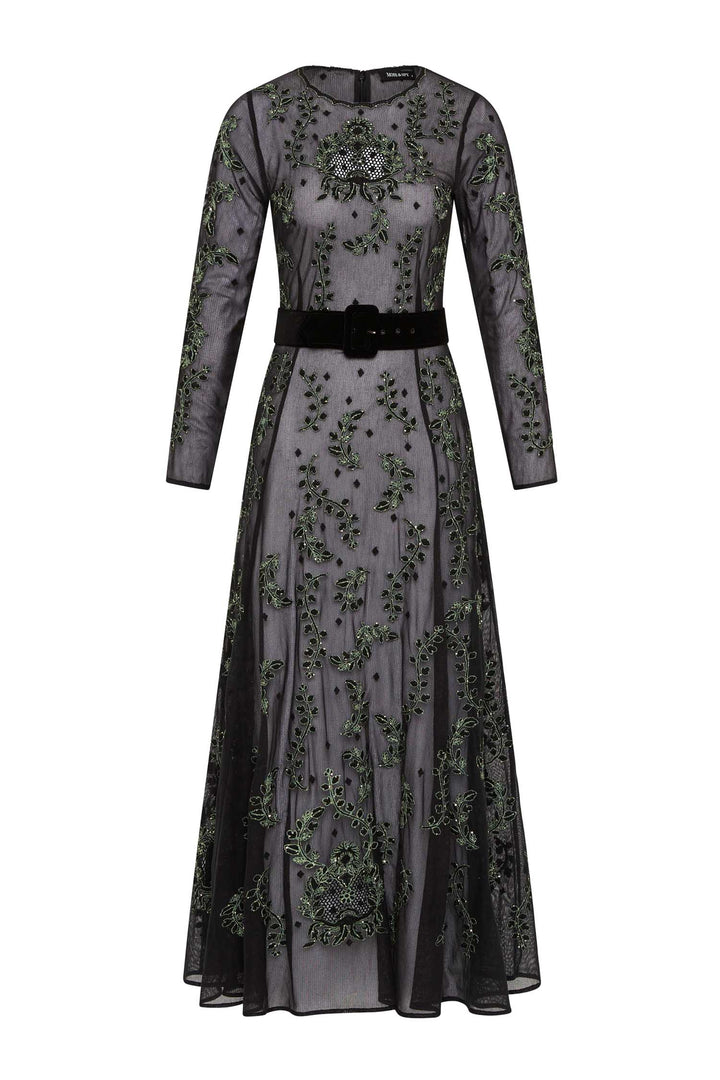 Simone A-Line Dress in Emerald Black