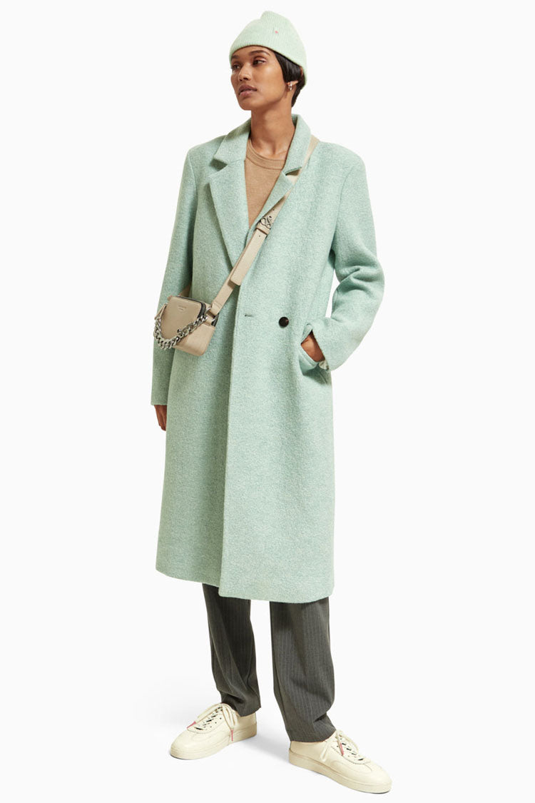 Single Breasted Boucle Coat in Light Mint