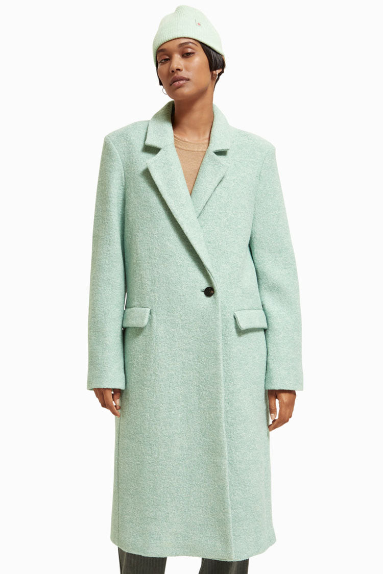 Single Breasted Boucle Coat in Light Mint