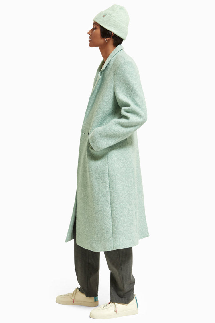 Single Breasted Boucle Coat in Light Mint