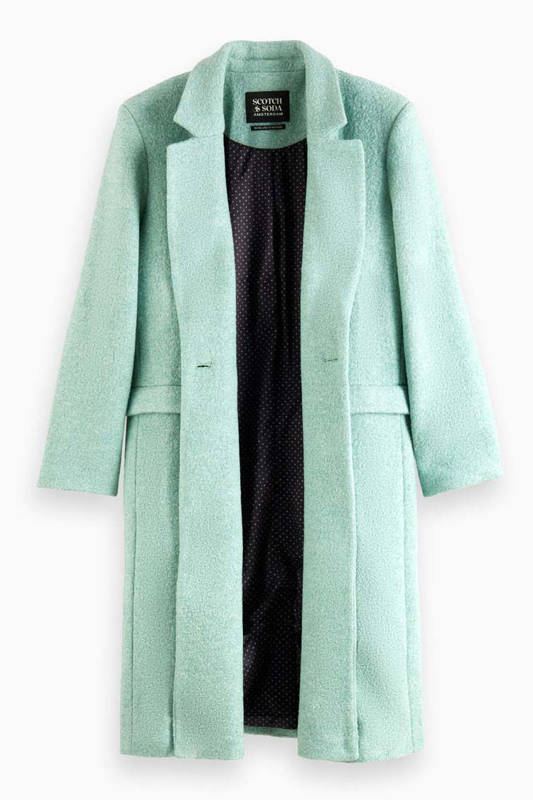 Single Breasted Boucle Coat in Light Mint