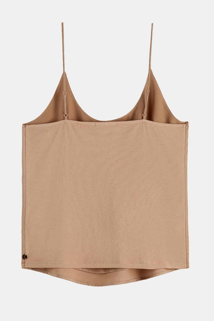 Woven Front Jersey Back Tank in Amphora