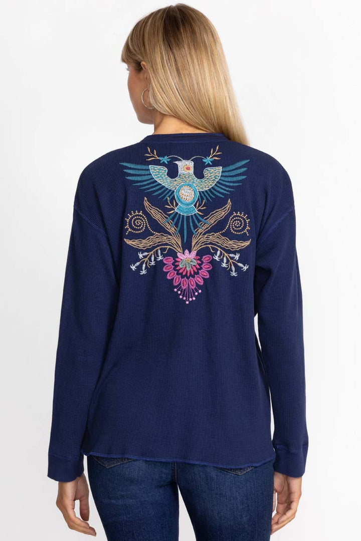 Sisa Thermal Henley Tee in Night Blue