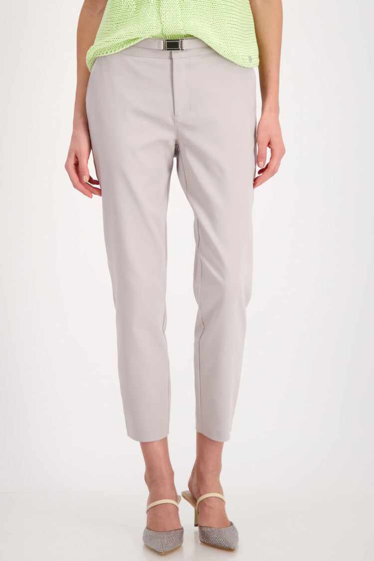 Slim Cut Belted Trouser in Light Grey