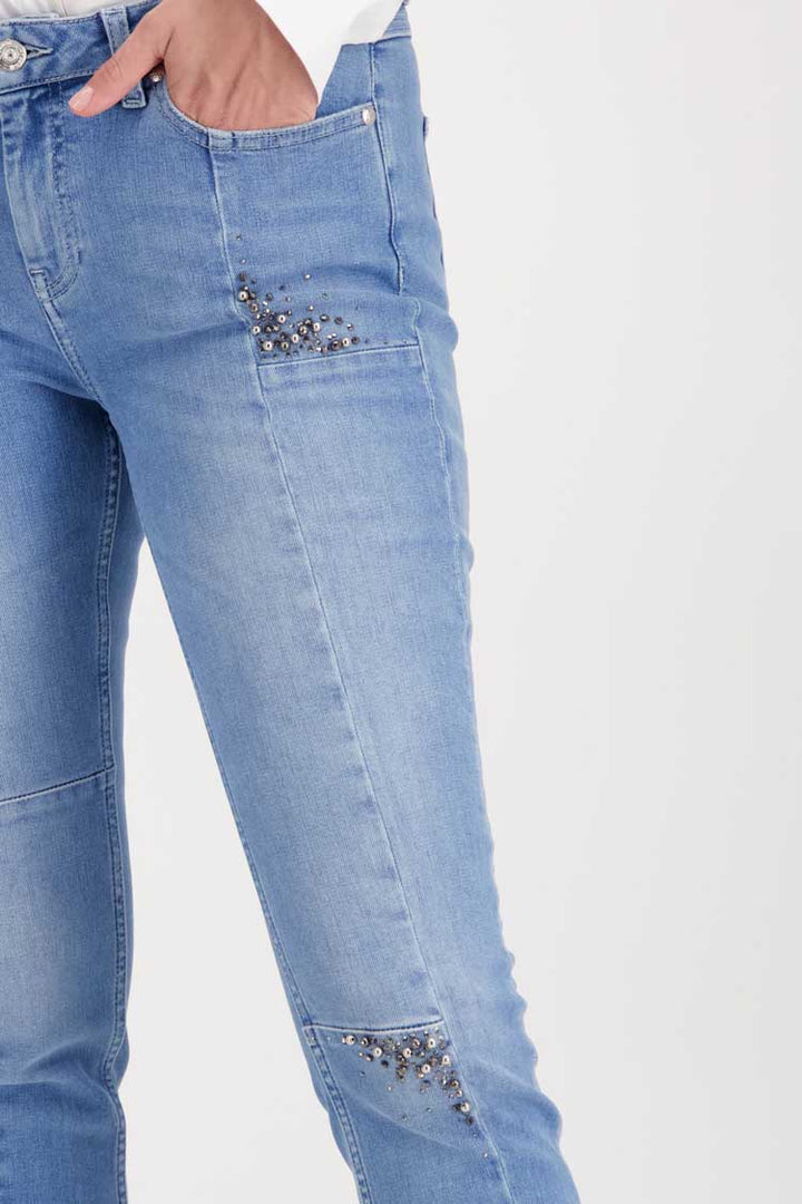 Slim Fit Jeans w Rhinestones in Blue