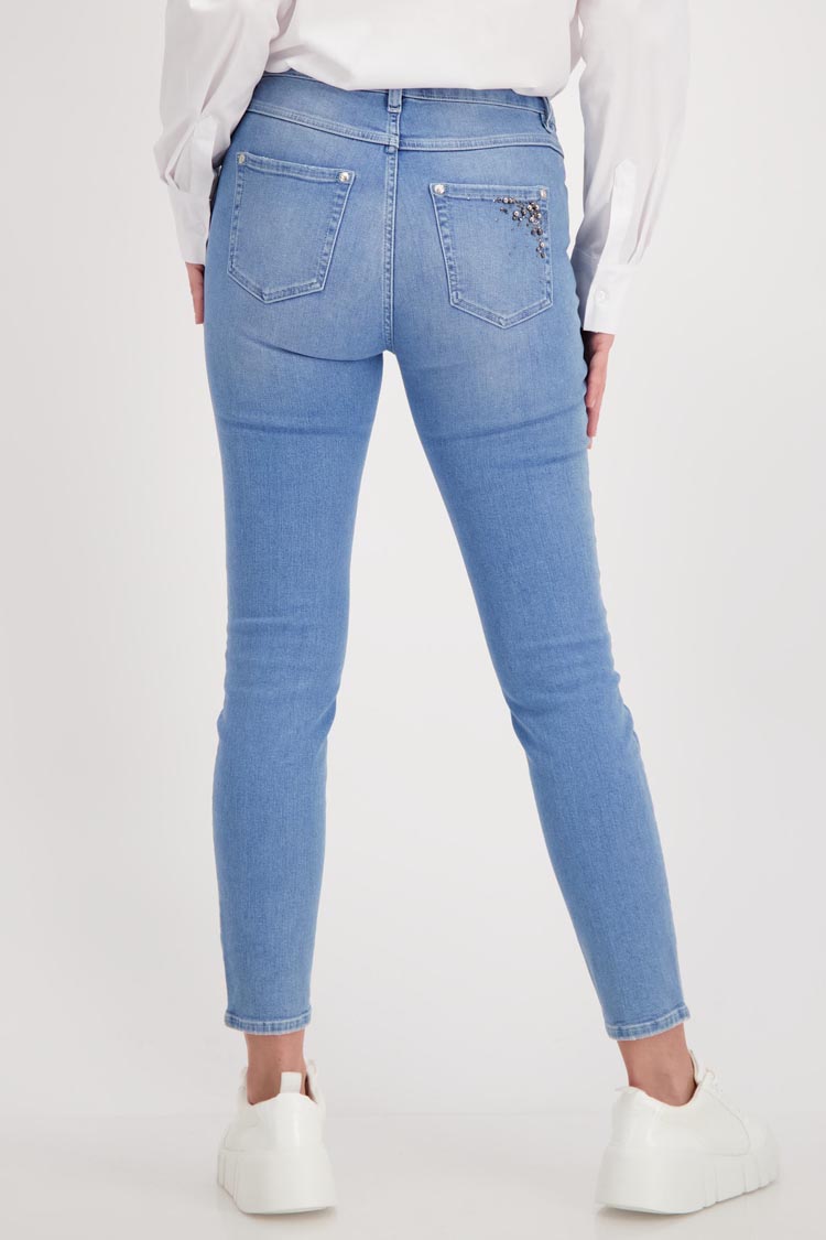 Slim Fit Jeans w Rhinestones in Blue