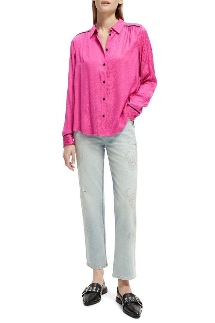 Slim Fit Piped Shirt in Fuschia