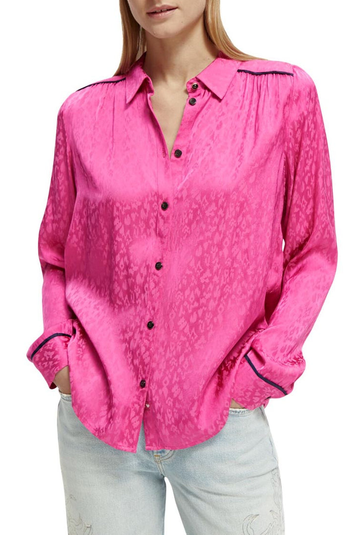 Slim Fit Piped Shirt in Fuschia
