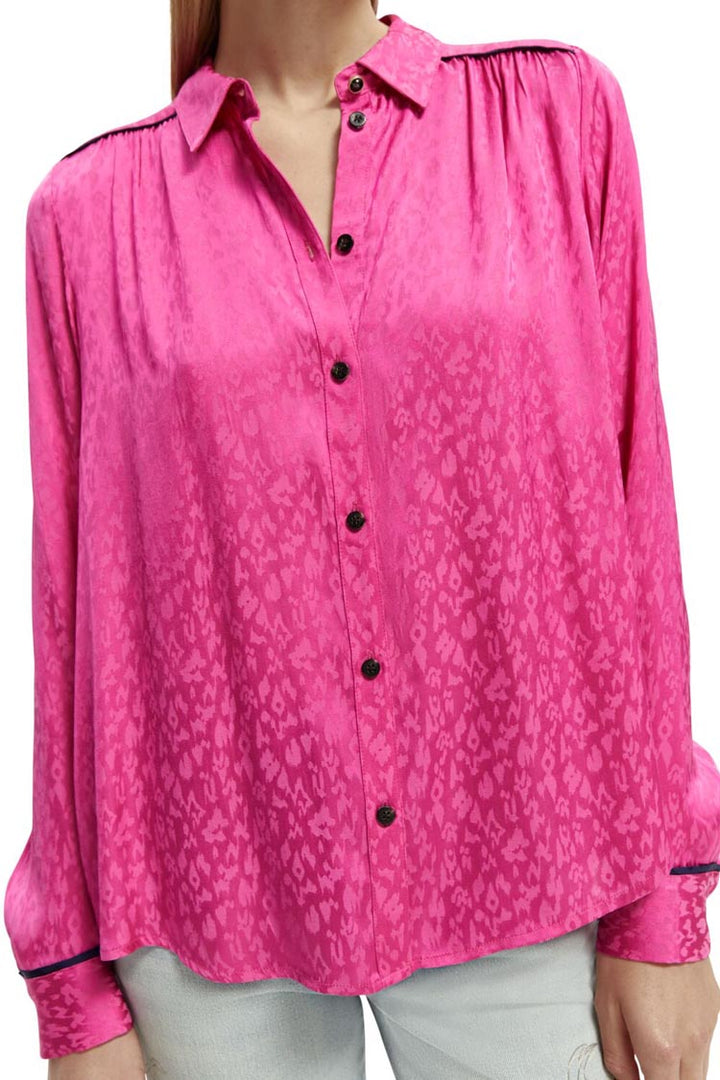 Slim Fit Piped Shirt in Fuschia