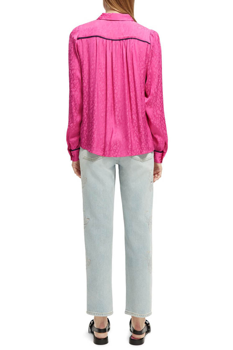 Slim Fit Piped Shirt in Fuschia