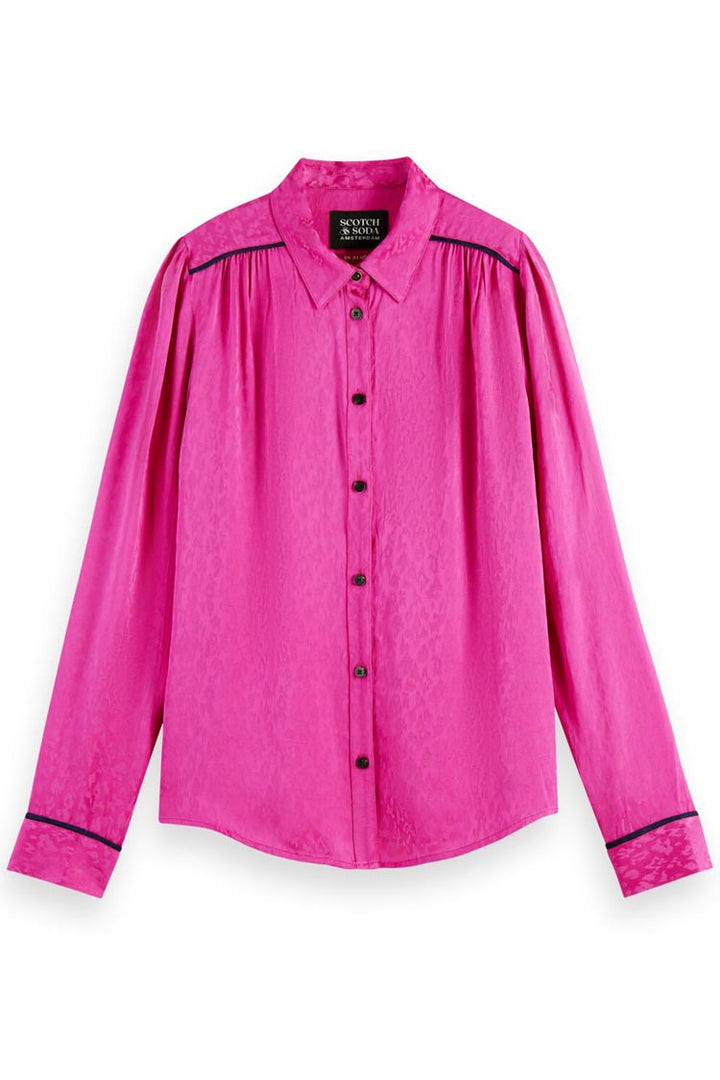 Slim Fit Piped Shirt in Fuschia