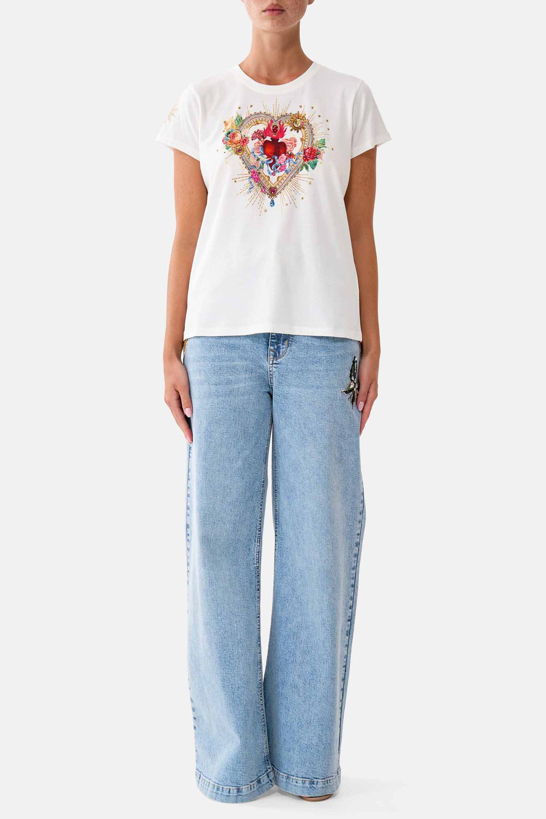 Slim Fit Round Neck T-Shirt in Painted Prayers