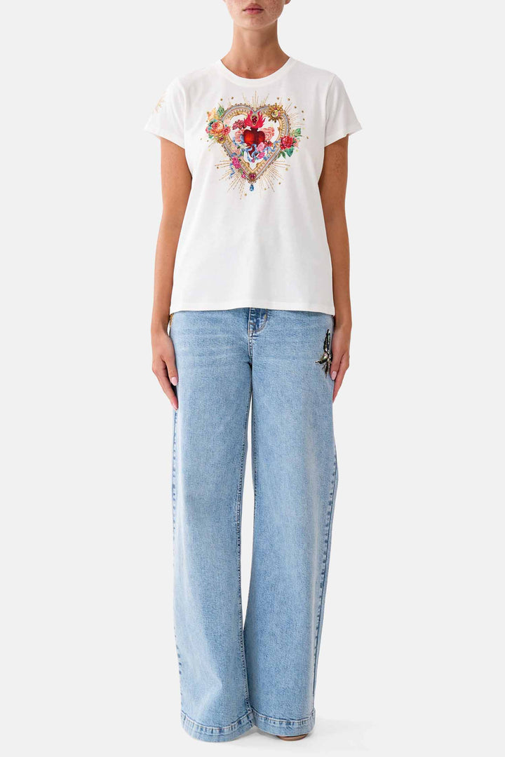 Slim Fit Round Neck T-Shirt in Painted Prayers