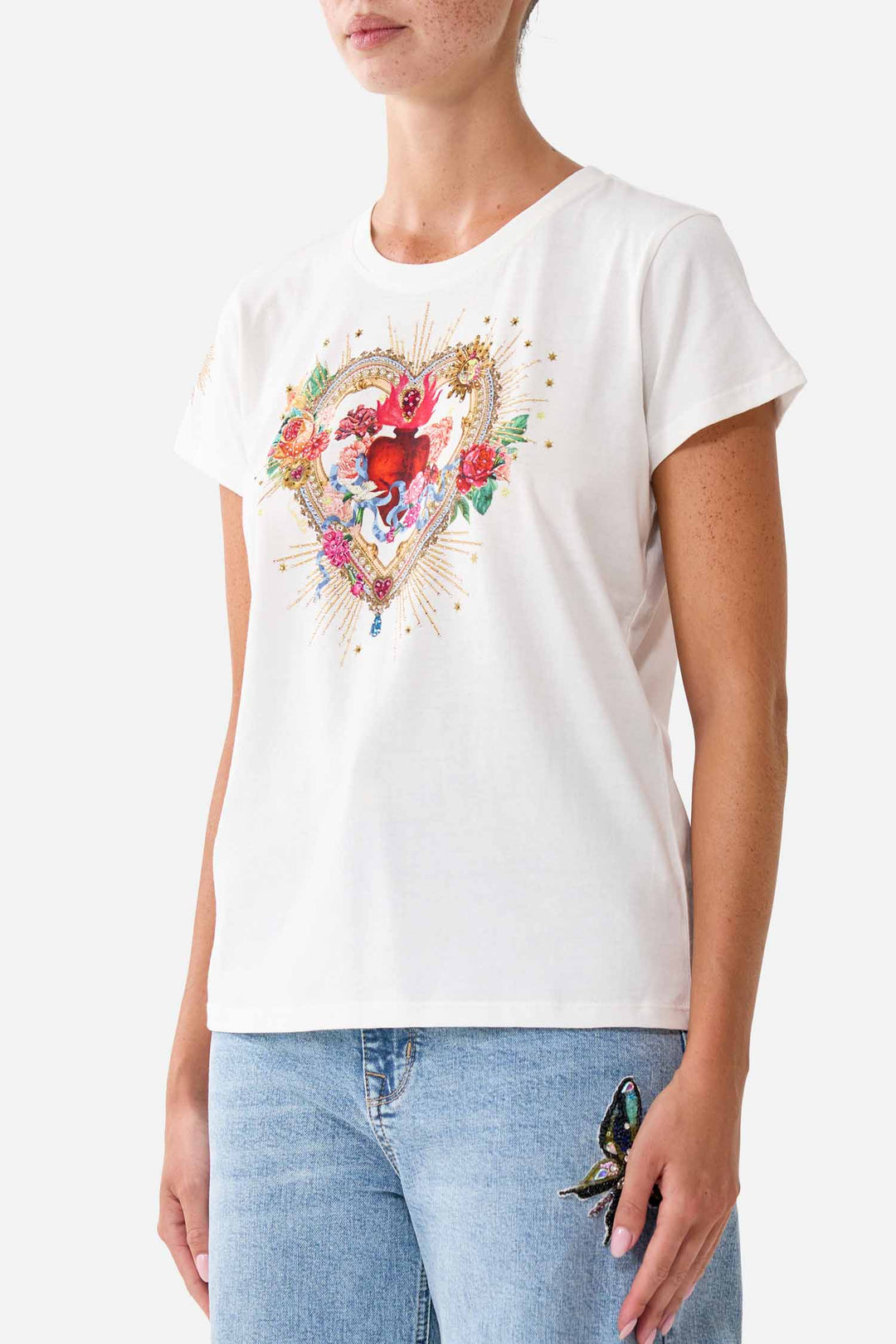 Slim Fit Round Neck T-Shirt in Painted Prayers