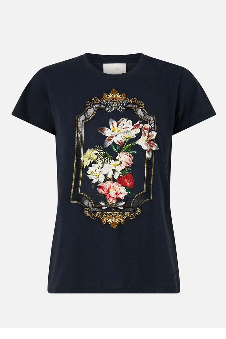 Slim Fit Round Neck T-Shirt with Lace in Noble Endeavours