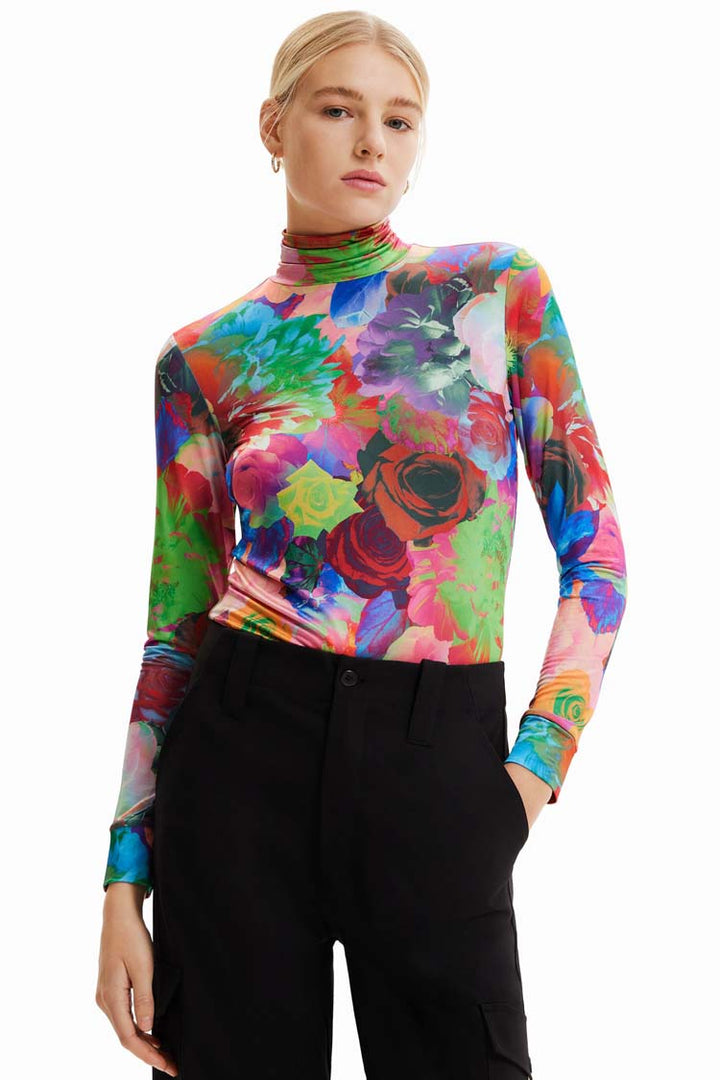 Slim High Neck Floral T-shirt