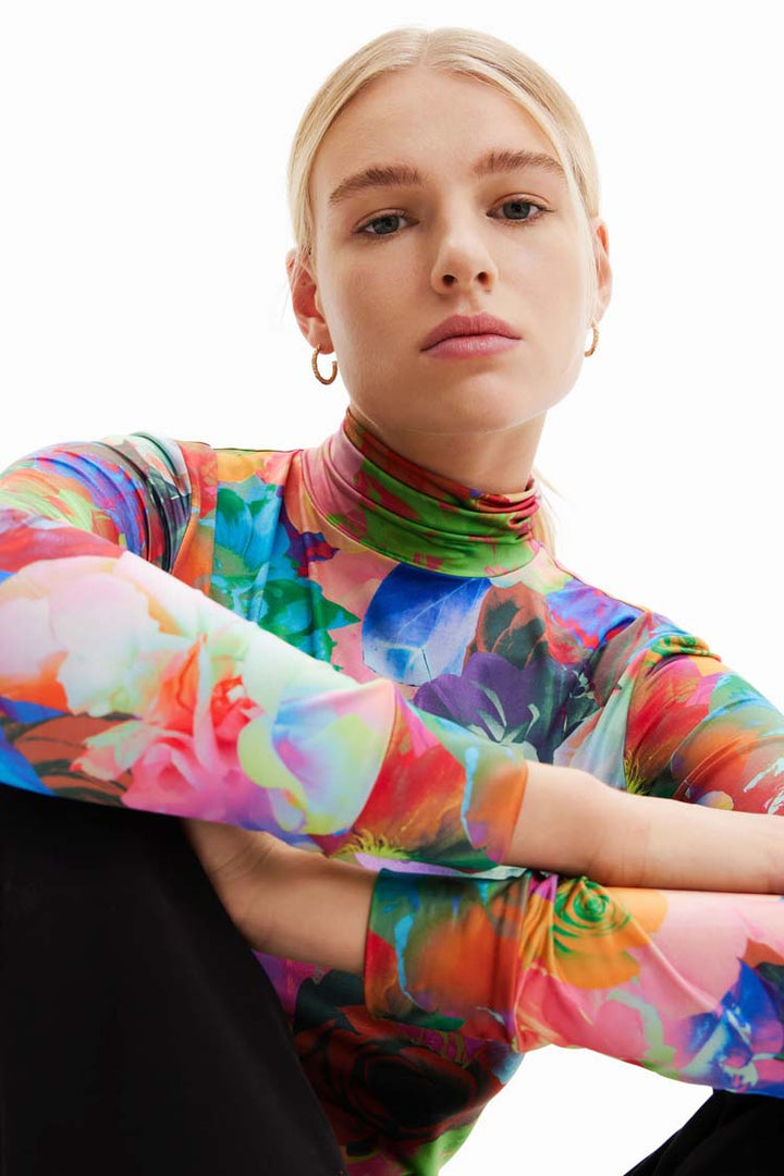 Slim High Neck Floral T-shirt