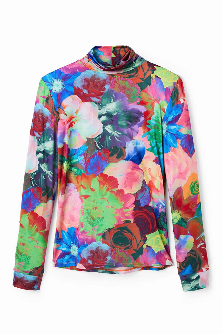 Slim High Neck Floral T-shirt