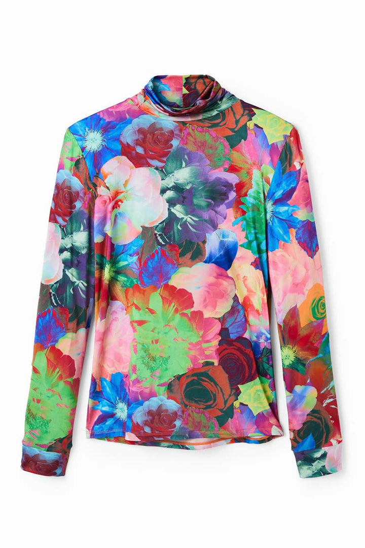 Slim High Neck Floral T-shirt