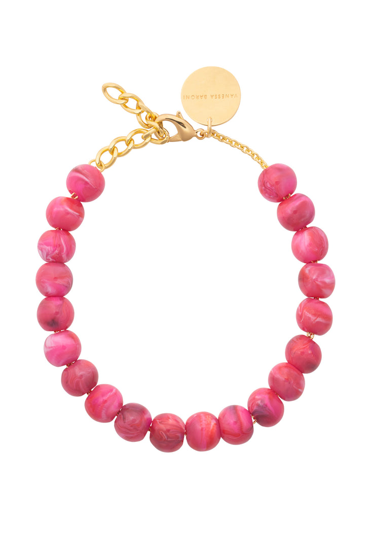 Small Beads Necklace in Raspberry Marble