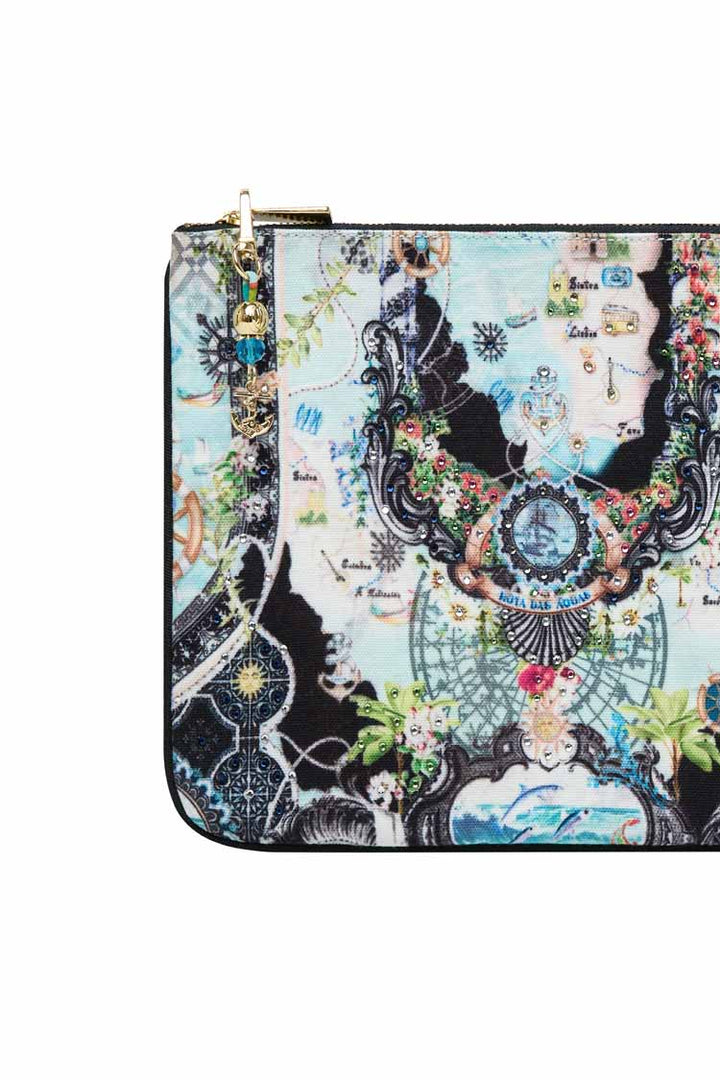 Small Canvas Clutch in Folk Afloat