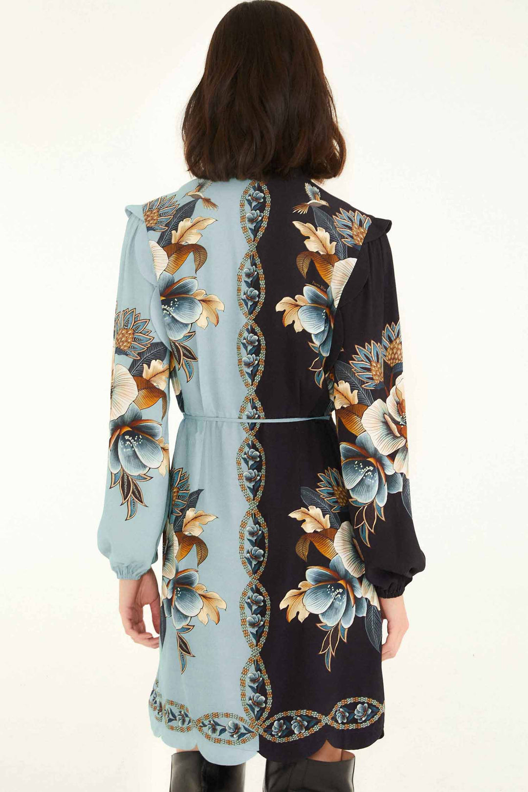 Snake Garden Mix Wrap Wavy LS Mini Dress