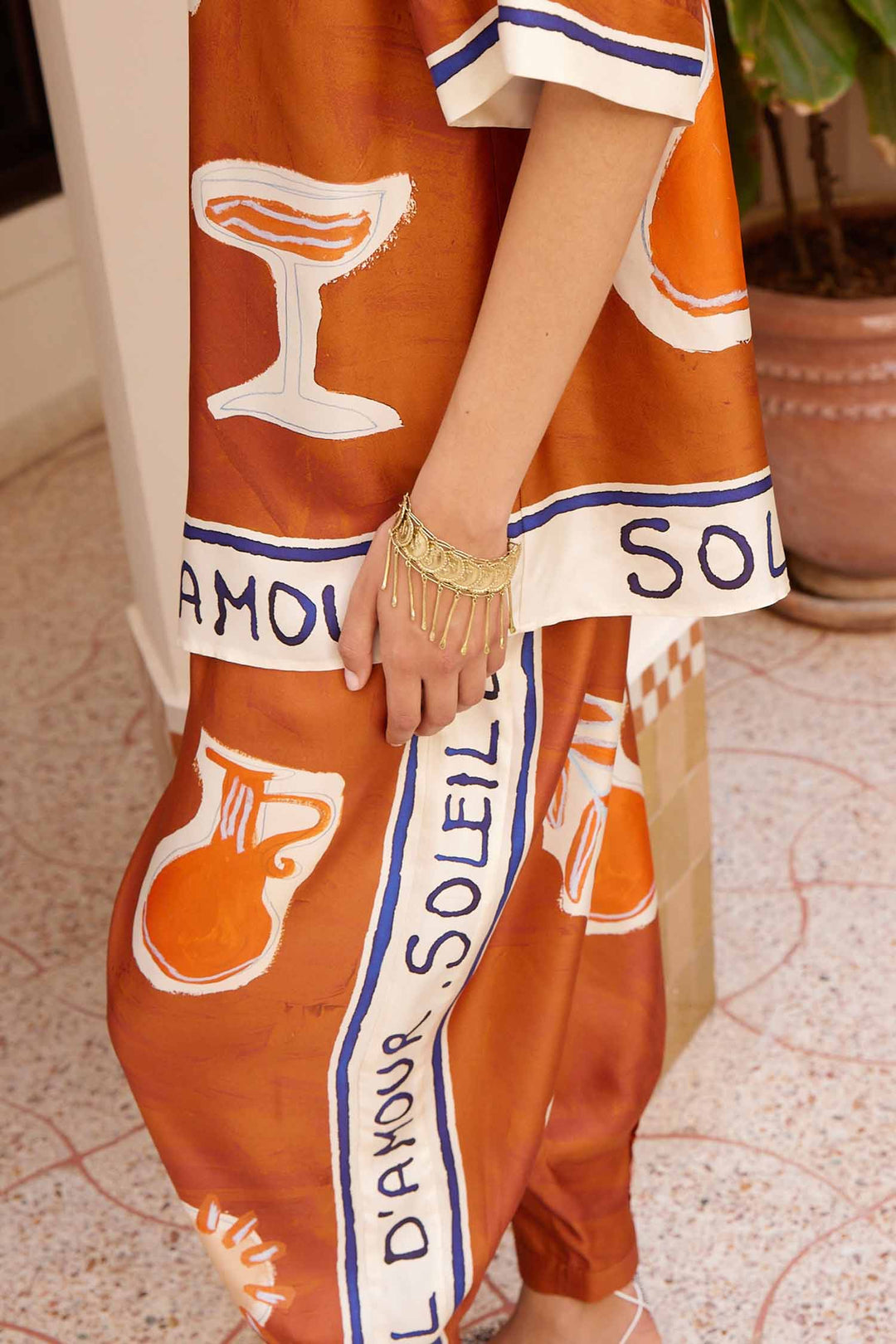 Soleil D'Amour Tapered Silk Pant in Rust