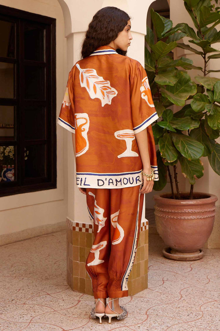 Soleil D'Amour Tapered Silk Pant in Rust